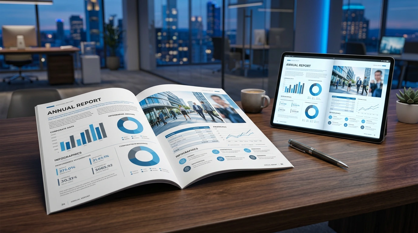 Geschäftsbericht Design mit professionellem Layout und Datenvisualisierung