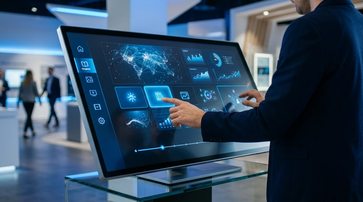 Interaktive Präsentation mit klickbarer Navigation auf Touchscreen