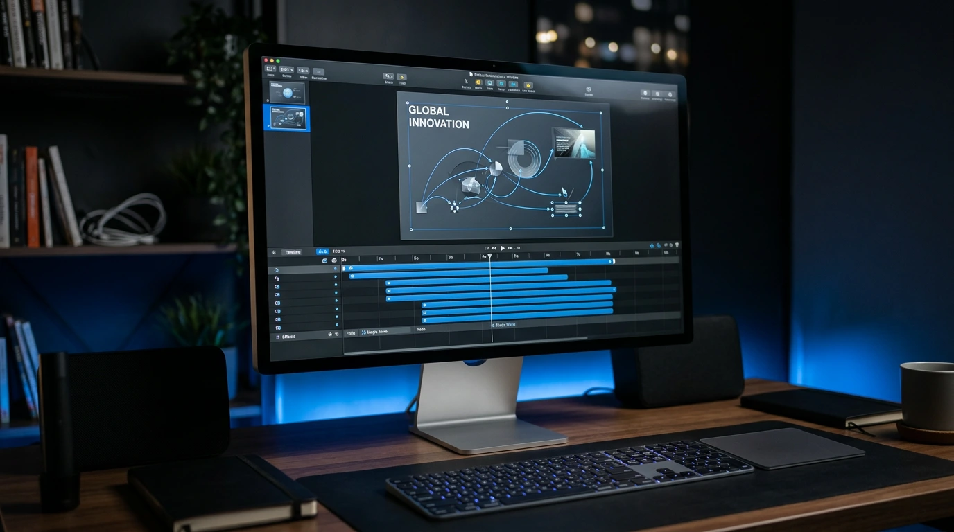 Apple Keynote Animations-Timeline auf Retina Display in dunklem Workspace